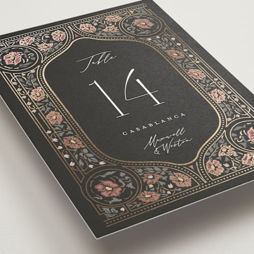 This is a ebony table numbers with foil pressed by Ana de Sousa called timeless nature printing on doublethick in standard