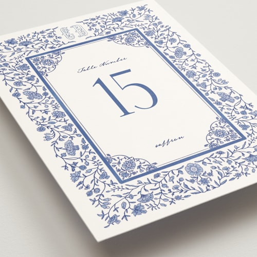 This is a cobalt table numbers with standard by Jenna Holcomb called tapestry printing on doublethick in standard