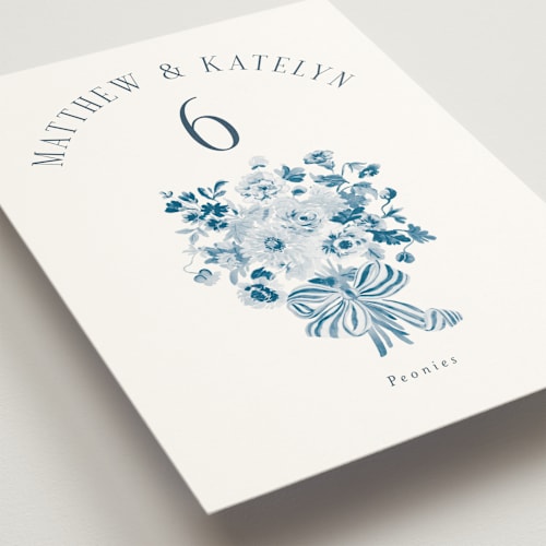 This is a pacific blue table numbers with standard by Itsy Belle Studio called ruban en fleur printing on doublethick in standard