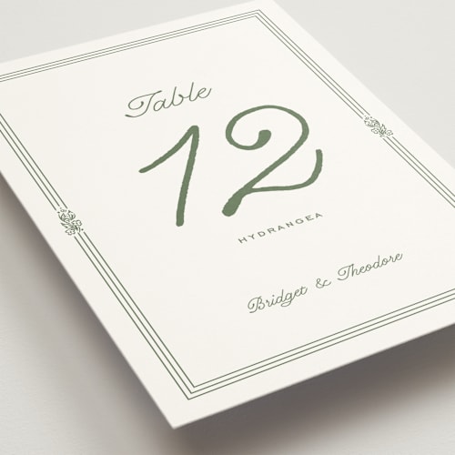This is a leaf table numbers with standard by Kate Ahn called court printing on doublethick in standard