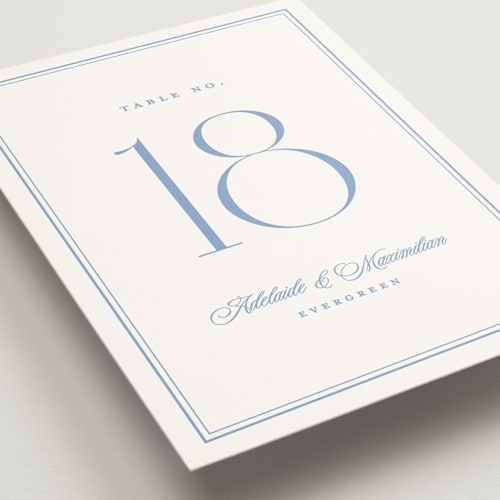 This is a periwinkle table numbers with standard by Ellen Schlegelmilch called museo printing on doublethick in standard