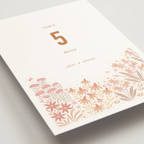 This is a peach table numbers with standard by Pippa Shaw called floral border printing on doublethick in standard