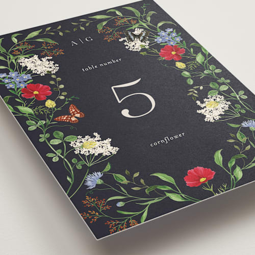 This is a midnight table numbers with standard by Sarah Knight called wild meadow printing on doublethick in standard