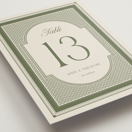 This is a moss table numbers with standard by Kelly Watkins called literary printing on doublethick in standard