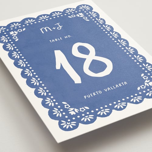 This is a royal blue table numbers with standard by Itsy Belle Studio called vienes printing on doublethick in standard