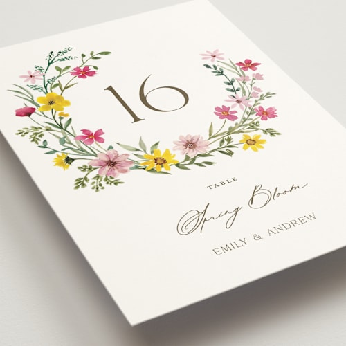 This is a peony table numbers with standard by Yaling Hou Suzuki called wildflower wreath printing on doublethick in standard