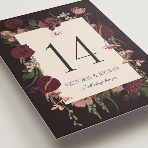This is a merlota table numbers with standard by Susan Moyal called romantics printing on doublethick in standard