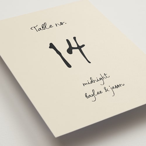 This is a tuxedo table numbers with standard by Jelena Vuletic called inkwoven printing on doublethick in standard