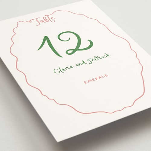 This is a carnation table numbers with standard by Creo Study called squiggly type printing on doublethick in standard
