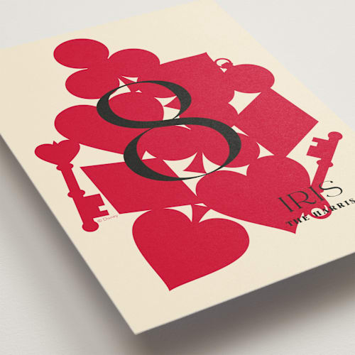 This is a ruby table numbers with standard by Baumbirdy called pair of hearts from disney's alice in wonderland printing on doublethick in standard