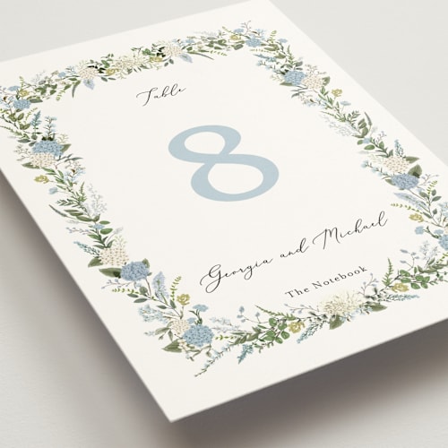 This is a coastal table numbers with standard by Susan Moyal called hydrangea vine printing on doublethick in standard