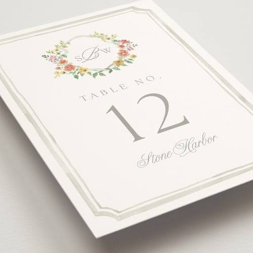 This is a hibiscus table numbers with standard by Everett Paper Goods called chelsea printing on doublethick in standard