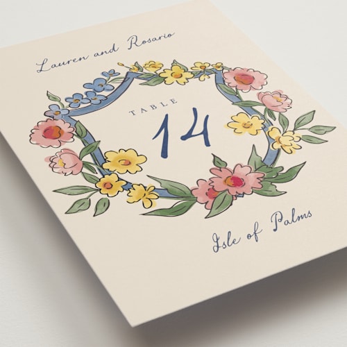 This is a cornflower table numbers with standard by Chris Griffith called a wedding in low country printing on doublethick in standard