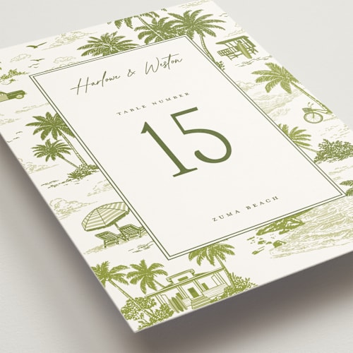 This is a palm table numbers with standard by Jenna Holcomb called west coast toile printing on doublethick in standard