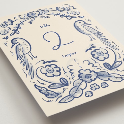 This is a marseille blue table numbers with standard by Ani Somi called santa catalina printing on doublethick in standard