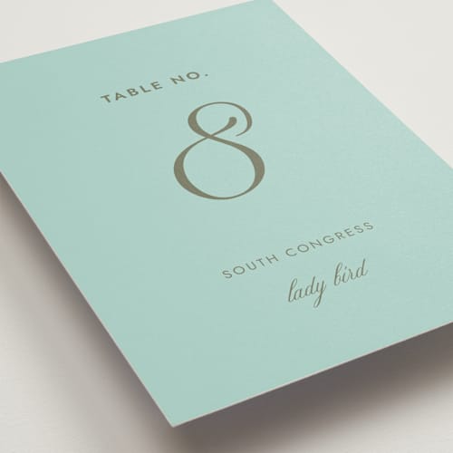 This is a haint blue table numbers with standard by Megan Davis called montauk printing on doublethick in standard