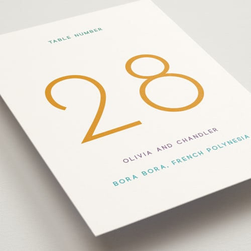 This is a light hearted table numbers with standard by Deborah Chou called rainbow 2.0 printing on doublethick in standard