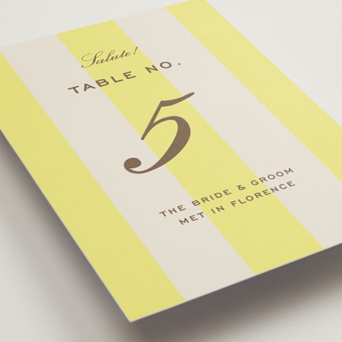 This is a limone table numbers with standard by Megan Davis called campania printing on doublethick in standard