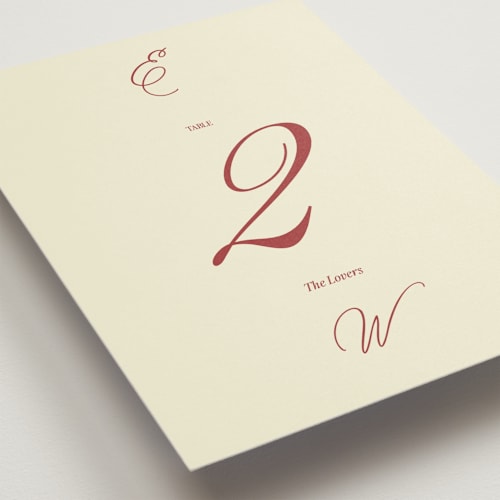 This is a burgundy table numbers with standard by Helena Vitto called elizabeth printing on doublethick in standard