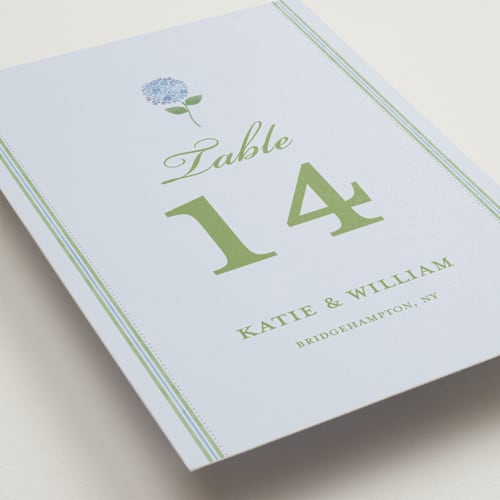 This is a coastal table numbers with standard by Madhvi Samimi called hydrangea vines printing on doublethick in standard