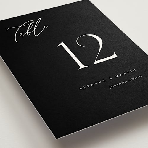 This is a midnight table numbers with standard by Kelly Schmidt called corner printing on doublethick in standard
