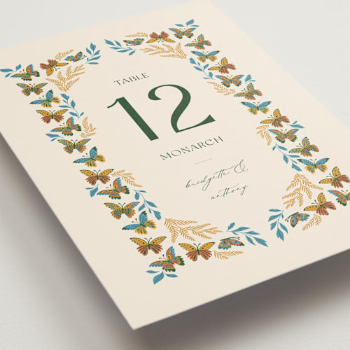 This is a sunset table numbers with standard by Jen Owens called flutter printing on doublethick in standard
