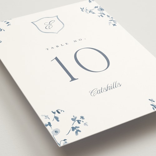 This is a bluebell table numbers with standard by Everett Paper Goods called wildflower corners printing on doublethick in standard