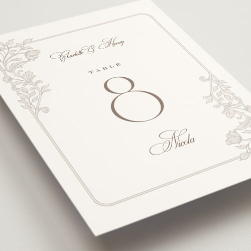 This is a natural table numbers with standard by BR Designs called vintage flourishes printing on doublethick in standard