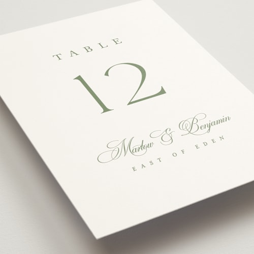 This is a garden table numbers with standard by Kelly Schmidt called chic script printing on doublethick in standard