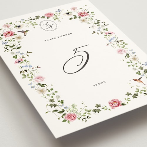 This is a peony table numbers with standard by Sarah Knight called ornate printing on doublethick in standard