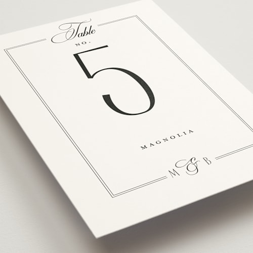 This is a tuxedo table numbers with standard by Nicoletta Savod called black tie elegance printing on doublethick in standard