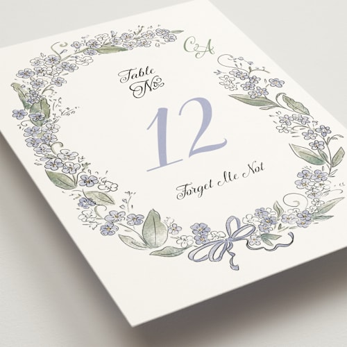 This is a violet table numbers with standard by Jenna Holcomb called forget me nots printing on doublethick in standard
