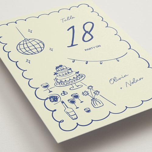 This is a disco blue table numbers with standard by Zove Ahhh called party on! printing on doublethick in standard