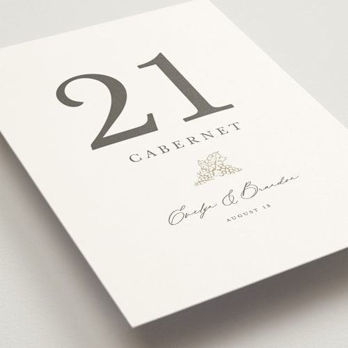 This is a champagne table numbers with standard by Sarah Brown called vineyard printing on doublethick in standard