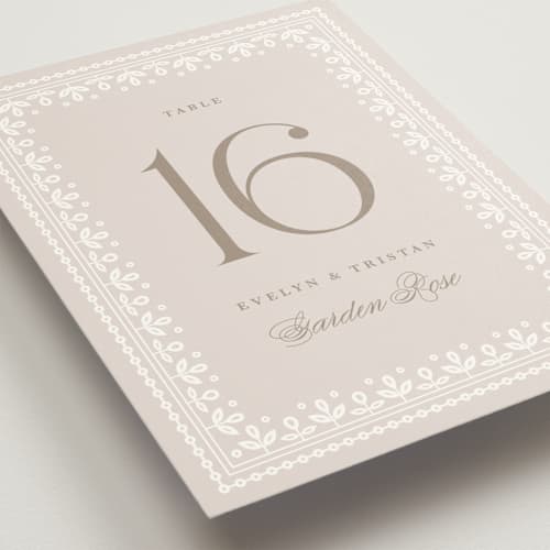 This is a cream table numbers with standard by Kristen Smith called lace trim printing on doublethick in standard