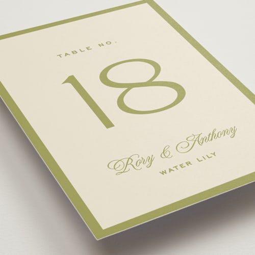 This is a olive table numbers with standard by Ellen Schlegelmilch called rory printing on doublethick in standard