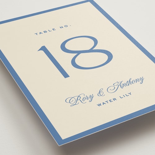 This is a cobalt table numbers with standard by Ellen Schlegelmilch called rory printing on doublethick in standard