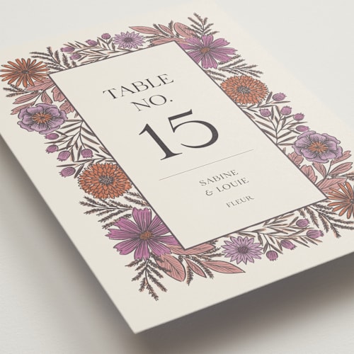 This is a sangria table numbers with standard by Jen Owens called fleur printing on doublethick in standard