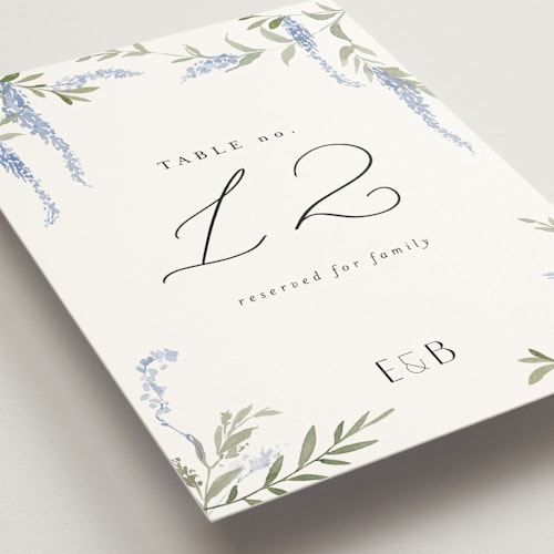 This is a bluebird table numbers with standard by Design Lotus called enchanted evening printing on doublethick in standard