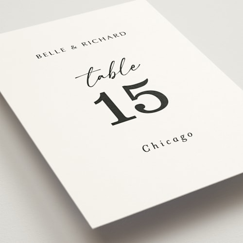This is a onyx table numbers with standard by Katherine Moynagh called belle romance printing on doublethick in standard