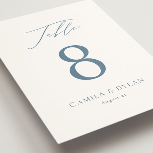 This is a dusty blue table numbers with standard by Jennifer Postorino called graceful printing on doublethick in standard