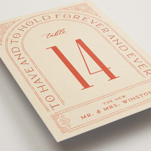 This is a verona sunset table numbers with standard by Kelsey Mucci called to have and to hold printing on doublethick in standard