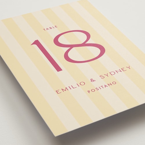 This is a lemon table numbers with standard by Ellen Schlegelmilch called palmetto printing on doublethick in standard