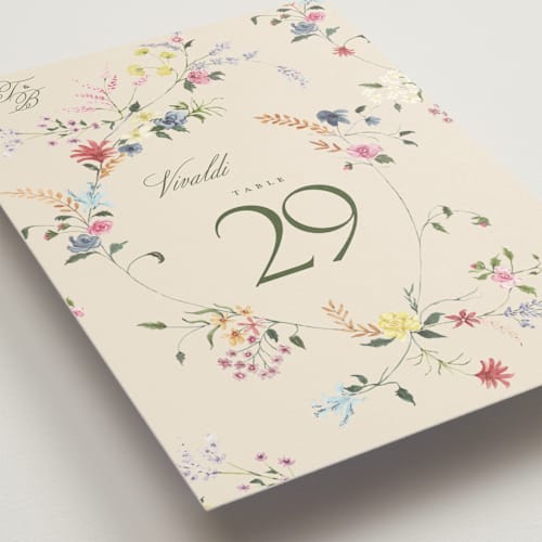 This is a english garden table numbers with standard by Phrosné Barwood called whimsey floral printing on doublethick in standard