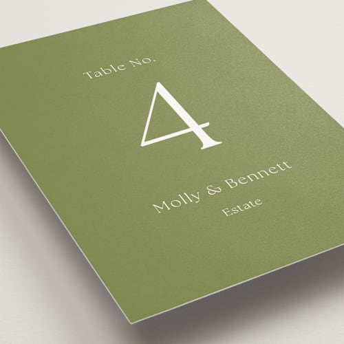 This is a moss table numbers with standard by Megan Davis called perriand printing on doublethick in standard