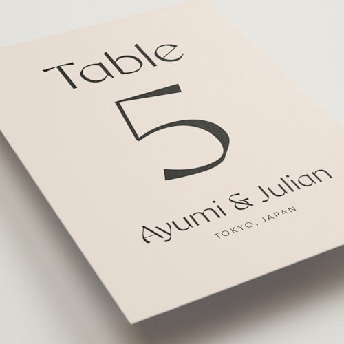 This is a ivory table numbers with standard by Melanie Kosuge called ayumi printing on doublethick in standard