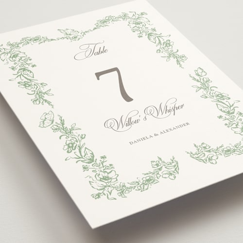 This is a mint table numbers with standard by Melinda Denison called romantic garden printing on doublethick in standard