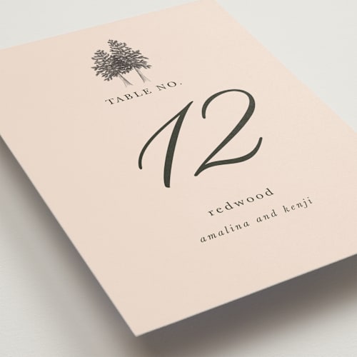 This is a almond table numbers with standard by Morgan Kendall called arboretum printing on doublethick in standard