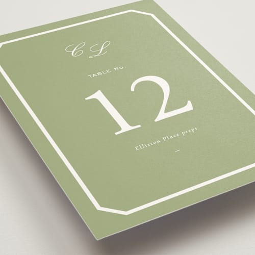 This is a mint table numbers with standard by Sara Hicks Malone called montgomery printing on doublethick in standard