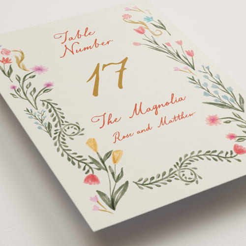 This is a sunset table numbers with standard by Maja Cunningham called chantilly printing on doublethick in standard